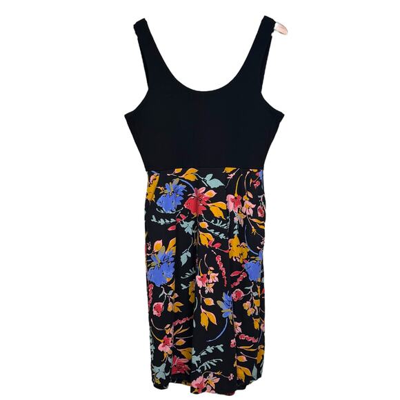 Pact Size Medium Organic Cotton Black Floral Print Tie Back Fit & Flare Dress - Picture 2 of 9